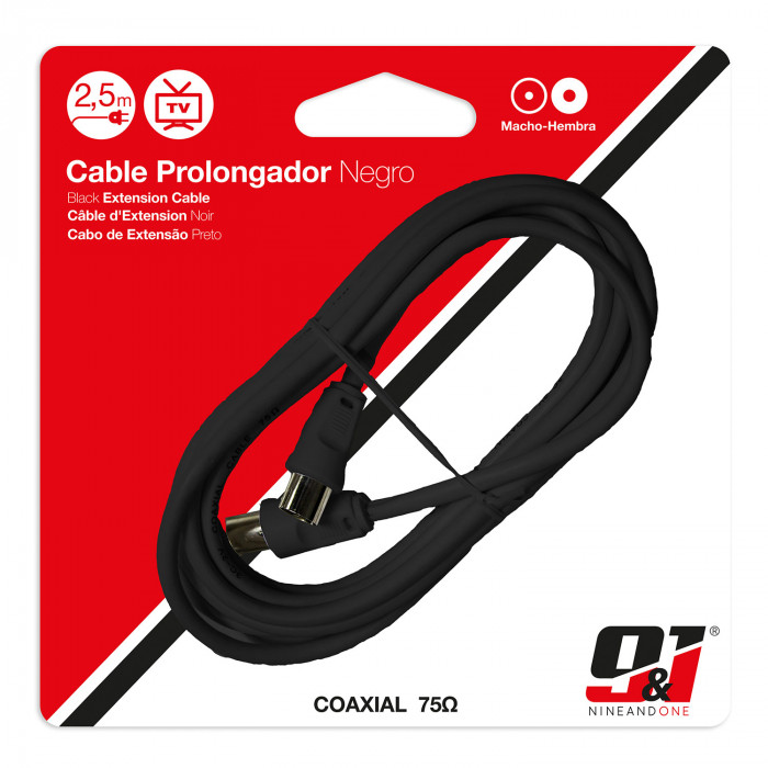 CABLE PROLONGADOR TV 2.5M NEGRO NINE&ONE BL.1