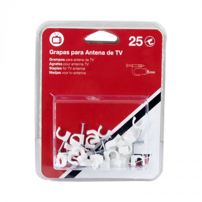 25 GRAPAS SUJETACABLE DE ANTENA TV 8MM BLANCO NINE&ONE BL.1