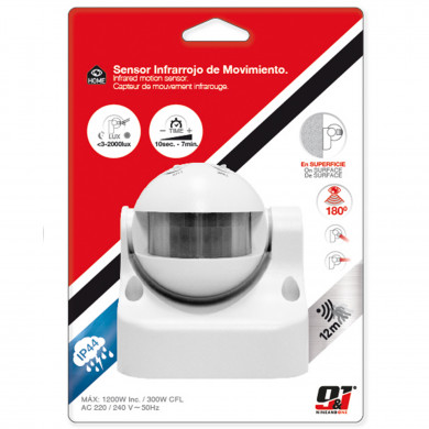SENSOR INFRARROJO DE MOVIMIENTO EN SUPERFICIE 180º 12M MAX.1200W NINE&ONE TF3 BL.1