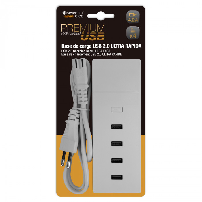BASE DE CARGA ULTRA RAPIDA 4 USB 4,2A 158X56X24mm PREMIUM NINE&ONE BL.1