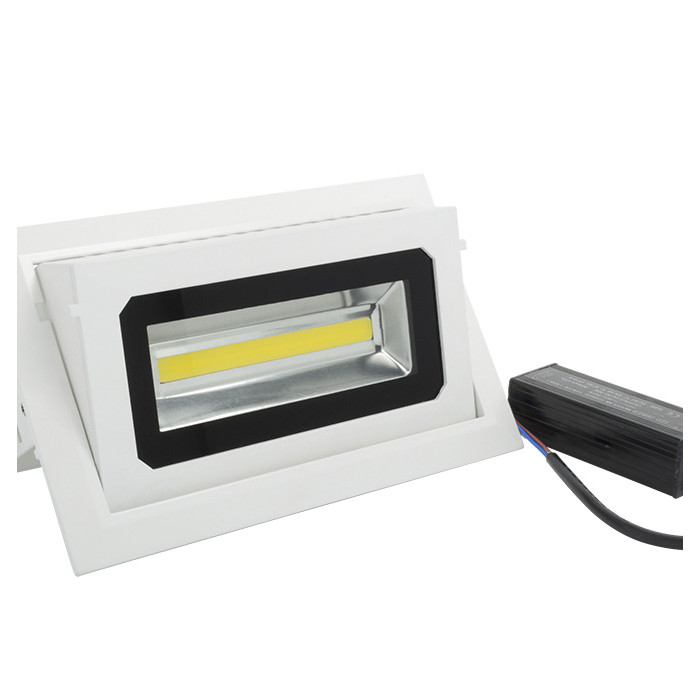 DOWNLIGHT RECTANG. EMPOTR. GIRAT. 30W 120º 3000K 40000H 235x148x90 MM.