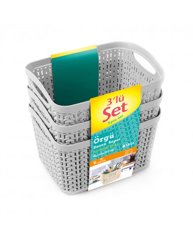 SET 3 CESTOS RECTANGULAR GRIS C/ASA (16,5 X 12,5 X 10,7 CM) 1,5L 7 HOUSE