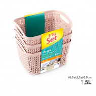 SET 3 CESTOS RECTANGULAR ROSA C/ASA (16,5 X 12,5 X 10,7 CM) 1,5L 7 HOUSE