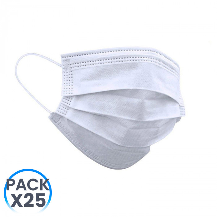 PACK 25 MASCARILLAS HIGIÉNICAS NO REUTILIZABLES COLOR BLANCO H91 MEDICAL BS.25  (BR)