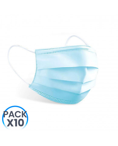 PACK 10 MASCARILLAS HIGIÉNICAS NO REUTILIZABLES COLOR AZUL H91 MEDICAL BS.10 (PGC)