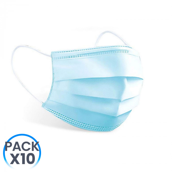 PACK 10 MASCARILLAS HIGIÉNICAS NO REUTILIZABLES COLOR AZUL H91 MEDICAL BS.10 (PGC)