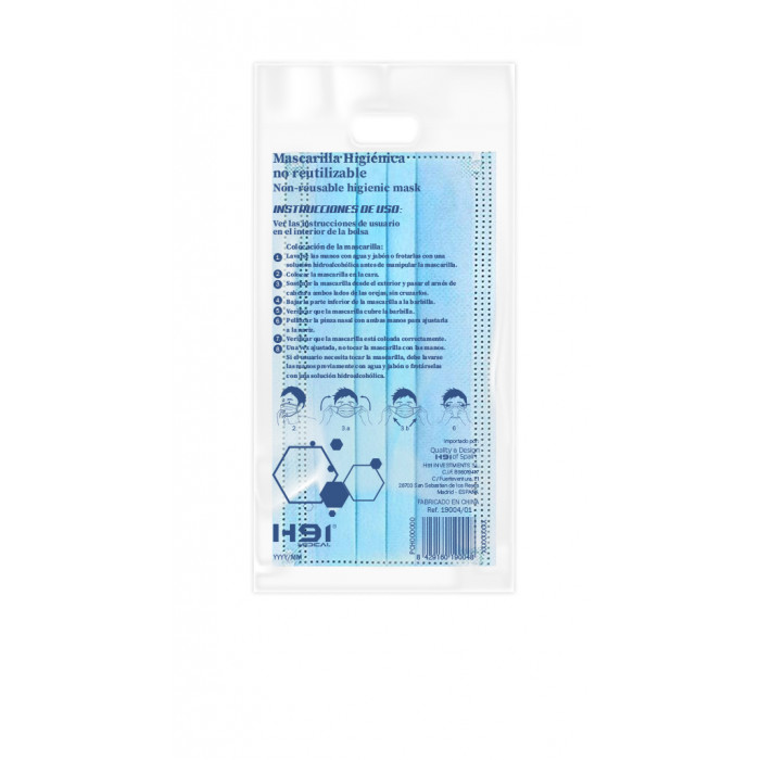 PACK 10 MASCARILLAS HIGIÉNICAS NO REUTILIZABLES COLOR AZUL H91 MEDICAL BS.10 (PGC)