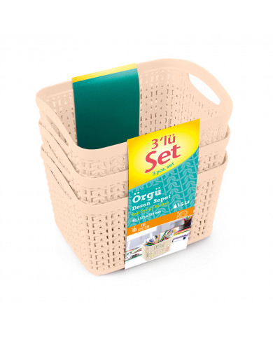 SET 3 CESTOS RECTANGULAR CREMA C/ASA 816,5 X 12,5 X 10,7 CM) 1,5L 7HOUSE