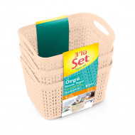 SET 3 CESTOS RECTANGULAR CREMA C/ASA 816,5 X 12,5 X 10,7 CM) 1,5L 7HOUSE