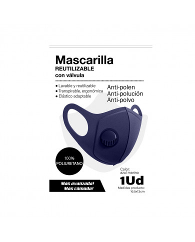MASCARILLA REUTILIZABLE POLIURETANO AZUL MARINO C/VALVULA H91 MEDICAL BS.1