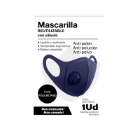 MASCARILLA REUTILIZABLE POLIURETANO AZUL MARINO C/VALVULA H91 MEDICAL BS.1