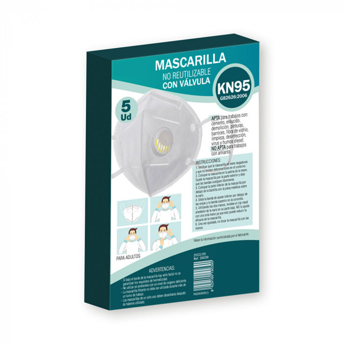 MASCARILLA BLANCA KN95 C/VÁLVULA H91 MEDICAL CJ.5