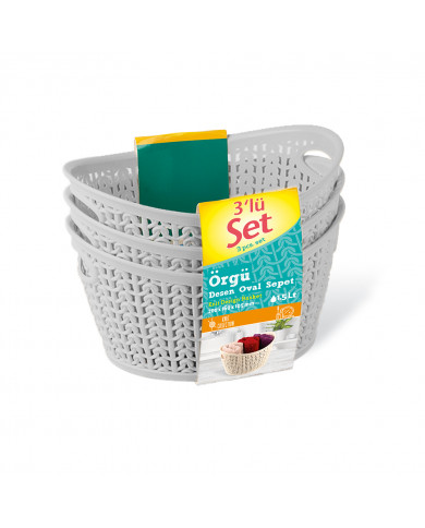 SET 3 CESTOS OVAL C/ASA GRIS (16,5 X 12,5 X 10,7 CM) 1,5L 7 HOUSE