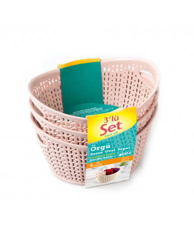 SET 3 CESTOS OVAL C/ASA ROSA (16,5 X 12,5 X 10,7 CM) 1,5L 7 HOUSE