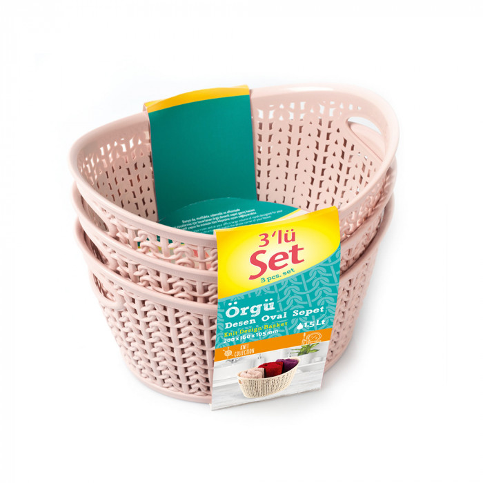 SET 3 CESTOS OVAL C/ASA ROSA (16,5 X 12,5 X 10,7 CM) 1,5L 7 HOUSE