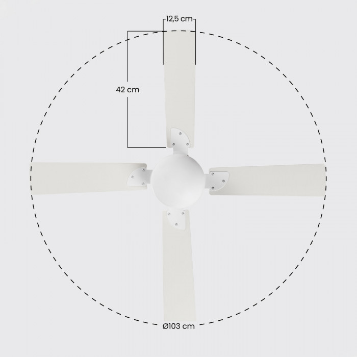 VENTILADOR CON LUZ BRASIL BLANCO 50W 4 ASPAS 3 VELOC. DIAM106CM (BOMB.NO INCL.) RAYDAN HOME