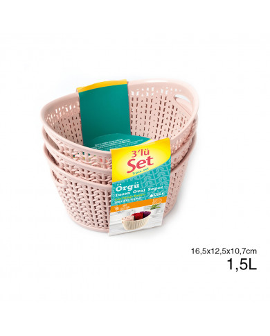 SET 3 CESTOS OVAL C/ASA ROSA (16,5 X 12,5 X 10,7 CM) 1,5L 7 HOUSE