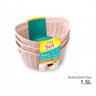 SET 3 CESTOS OVAL C/ASA ROSA (16,5 X 12,5 X 10,7 CM) 1,5L 7 HOUSE