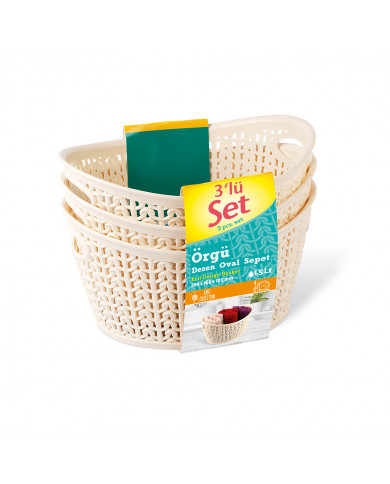 SET 3 CESTOS OVAL C/ASA CREMA (16,5 X 12,5 X 10,7 CM) 1,5L 7 HOUSE
