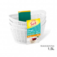 SET 3 CESTOS OVAL C/ASA BLANCO (16,5 X 12,5 X 10,7 CM) 1,5L 7 HOUSE