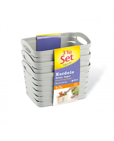 SET 3 CESTOS RECTANGULAR C/ASA GRIS (16,5 X 12,5 X 10,7 CM) 1,5L 7 HOUSE