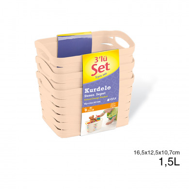 SET 3 CESTOS RECTANGULAR C/ASA CREMA (16,5 X 12,5 X 10,7 CM) 1,5L 7HOUSE SET 3 CESTOS RECTANGULAR C/ASA CREMA (16,5 X 12,5 X 10,7 CM) 1,5L 7HOUSE