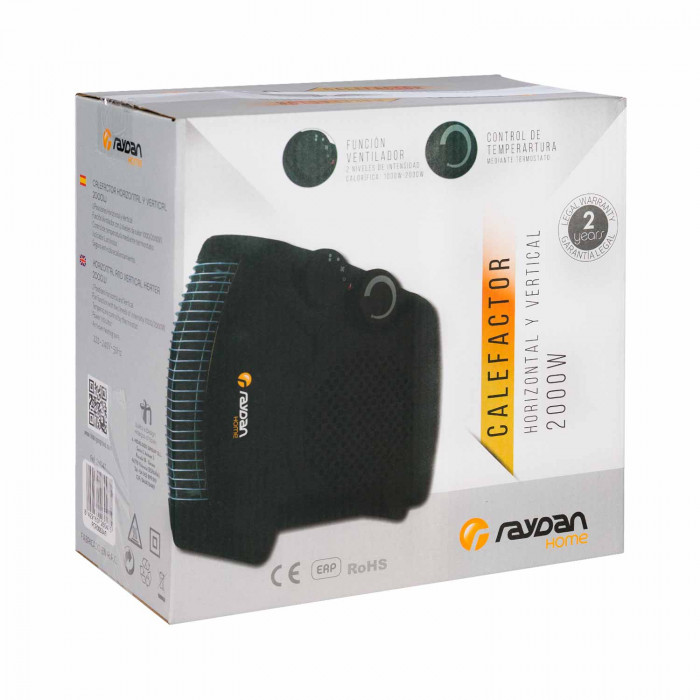 CALEFACTOR VERTICAL/HORIZONTAL NEGRO 2000W RAYDAN HOME