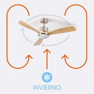 VENTILADOR TECHO ALASKA 55W MOTOR DC 153mm CON LUZ LED 18W NIQUEL/MADERA OSCURA DAYRON