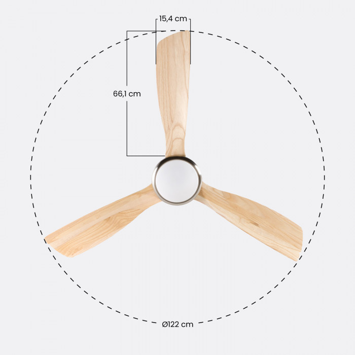 VENTILADOR TECHO ALASKA 55W MOTOR DC 153mm CON LUZ LED 18W NIQUEL/MADERA OSCURA DAYRON