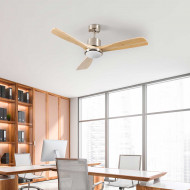 VENTILADOR TECHO ALASKA 55W MOTOR DC 153mm CON LUZ LED 18W NIQUEL/MADERA OSCURA DAYRON