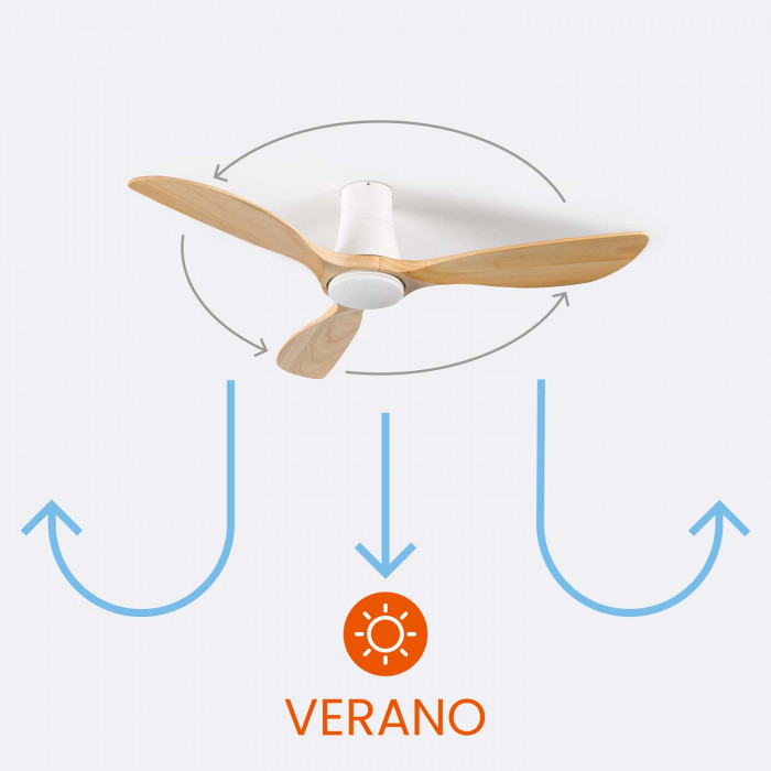 VENTILADOR TECHO DAKOTA 55W MOTOR DC 153mm CON LUZ LED 18W BLANCO/MADERA CLARA DAYRON