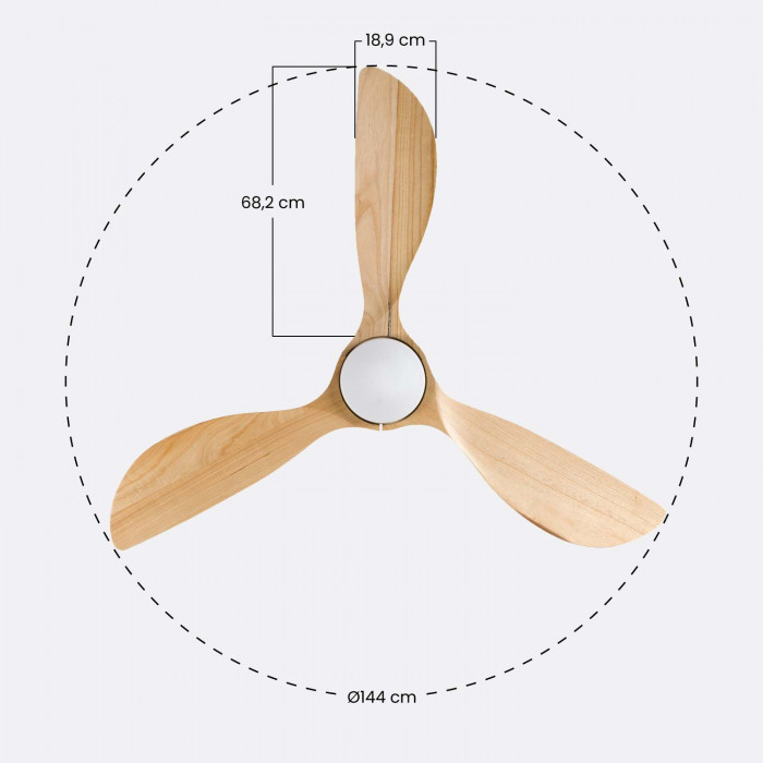 VENTILADOR TECHO DAKOTA 55W MOTOR DC 153mm CON LUZ LED 18W BLANCO/MADERA CLARA DAYRON