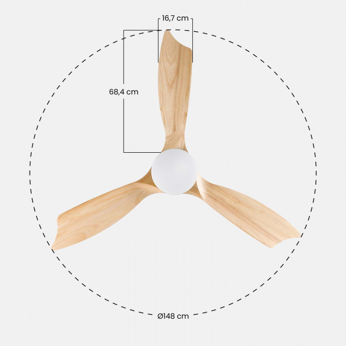 VENTILADOR TECHO NUEVA YORK 55W MOTOR DC 153mm CON LUZ LED 18W BLANCO/MADERA CLARA DAYRON