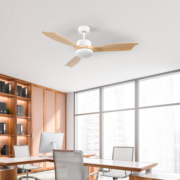 VENTILADOR TECHO NUEVA YORK 55W MOTOR DC 153mm CON LUZ LED 18W BLANCO/MADERA CLARA DAYRON