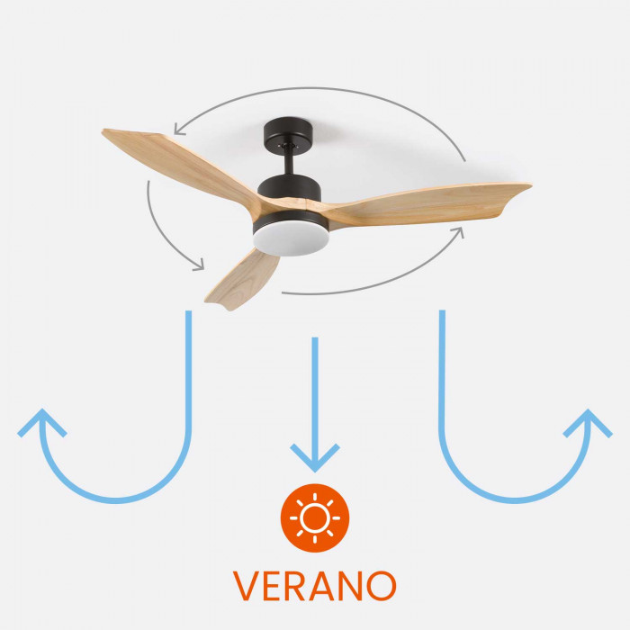 VENTILADOR TECHO NUEVA YORK 55W MOTOR DC 153mm CON LUZ LED 18W NEGRO/MADERA CLARA DAYRON