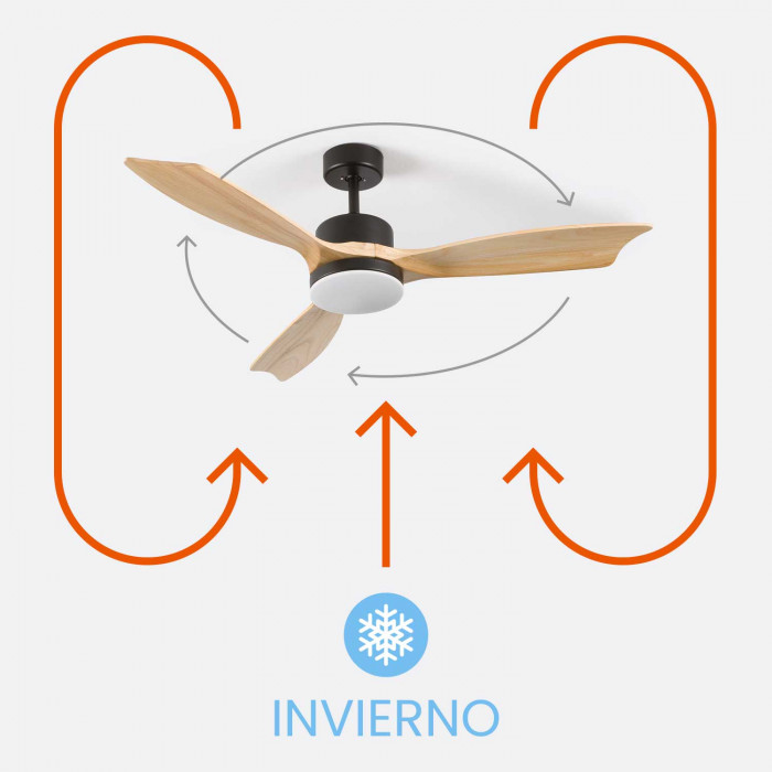 VENTILADOR TECHO NUEVA YORK 55W MOTOR DC 153mm CON LUZ LED 18W NEGRO/MADERA CLARA DAYRON