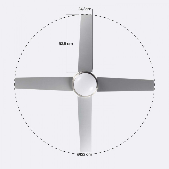 VENTILADOR TECHO MONTANA 55W MOTOR DC CON LUZ LED 18W NIQUEL/BLANCO DAYRON