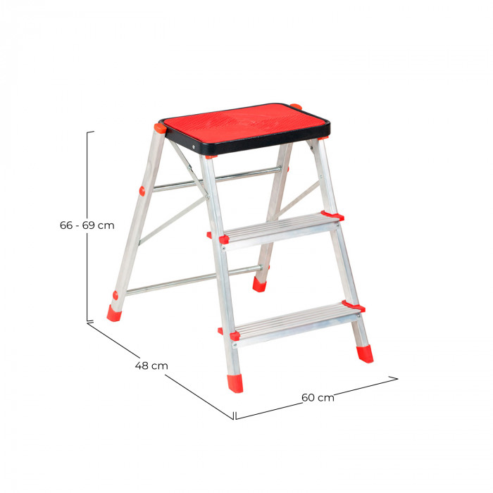 TABURETE ACERO+ALUMINIO 3 PELDAÑOS 89X48CM 3,42KG CARGA MÁX. 150KG 7 HOUSE