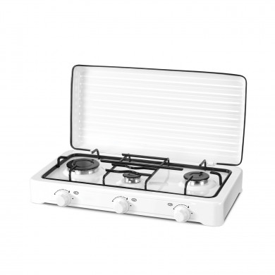 HORNILLO DE GAS BLANCO/NEGRO 3 FUEGOS CON TAPA 9X60X35CM CJ.1