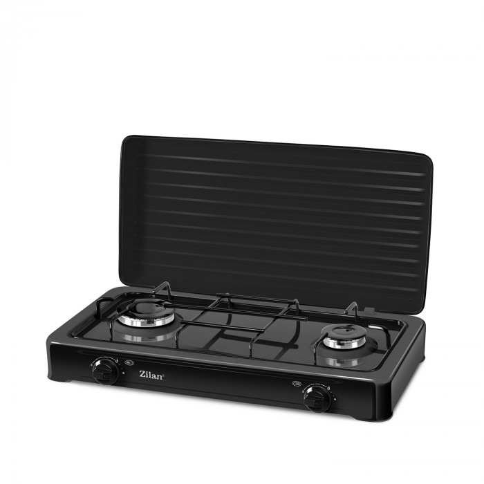 HORNILLO DE GAS BLANCO/NEGRO 2 FUEGOS CON TAPA 9X60X35CM CJ.1