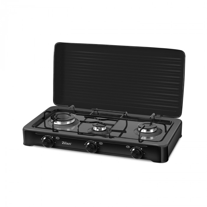 HORNILLO DE GAS NEGRO 3 FUEGOS CON TAPA 9X60X35CM CJ.1