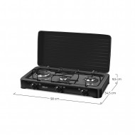 HORNILLO DE GAS NEGRO 3 FUEGOS CON TAPA 9X60X35CM CJ.1
