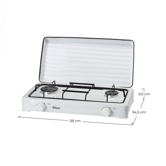 HORNILLO DE GAS BLANCO 2 FUEGOS CON TAPA 9X60X35CM CJ.1