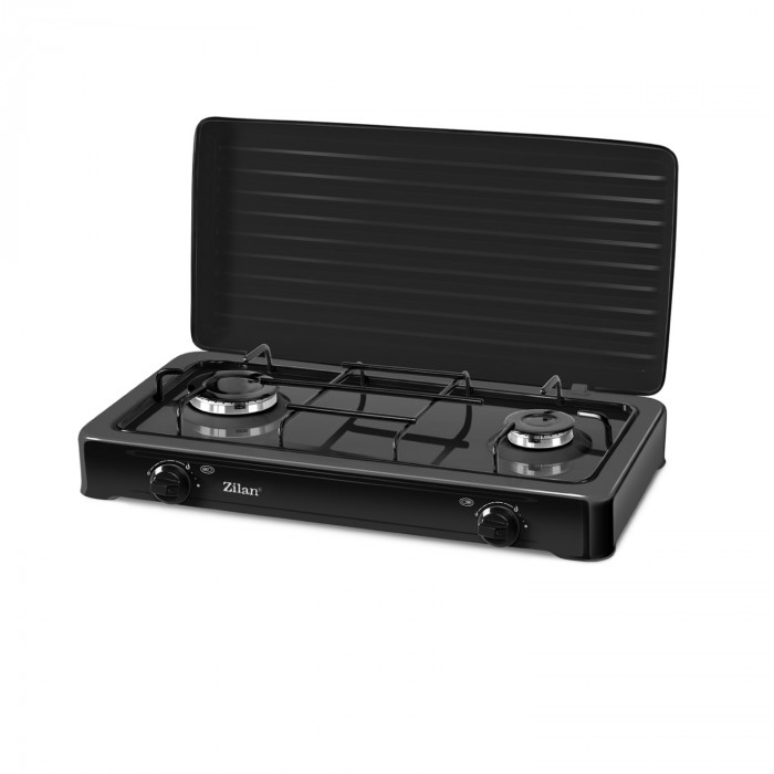 HORNILLO DE GAS NEGRO 2 FUEGOS CON TAPA 9X60X35CM CJ.1