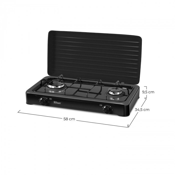 HORNILLO DE GAS NEGRO 2 FUEGOS CON TAPA 9X60X35CM CJ.1