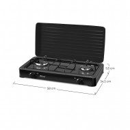 HORNILLO DE GAS NEGRO 2 FUEGOS CON TAPA 9X60X35CM CJ.1