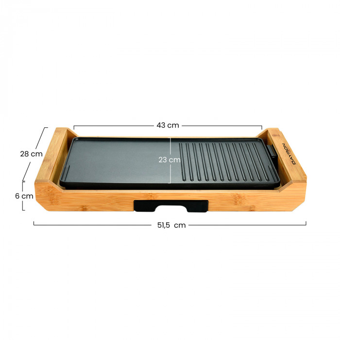 PLANCHA GRILL ANTIADHERENTE BAMBU 1800W 51,5x28 cm DAYRON