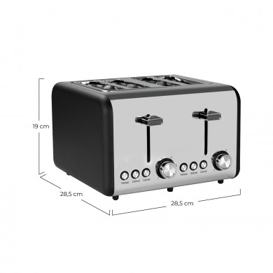 TOSTADORA DOBLE RETRO 4 REBANADAS 1500W NEGRO/PLATA DAYRON TOSTADORA DOBLE RETRO 4 REBANADAS 1500W NEGRO/PLATA DAYRON