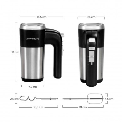 BATIDORA DE MANO RETRO MULTIFUNCION 500W NEGRO PLATA DAYRON BATIDORA DE MANO RETRO MULTIFUNCION 500W NEGRO PLATA DAYRON
