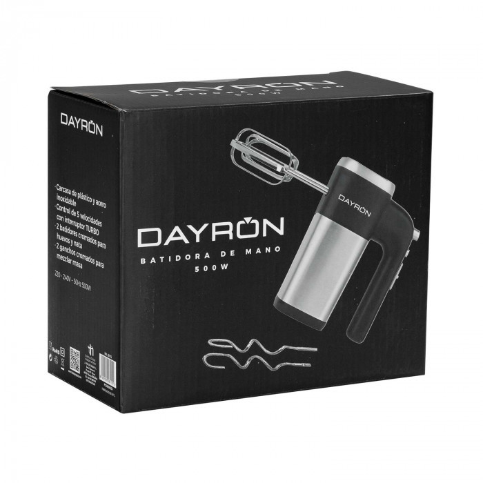 BATIDORA DE MANO RETRO MULTIFUNCION 500W NEGRO PLATA DAYRON